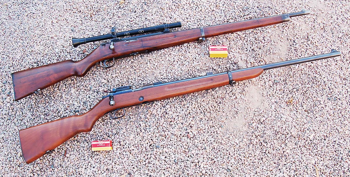The rifles that started 22 LR target shooting at 100 and 200 yards. A Savage M1919 with a scope added in the 1930s (top) and a first-year production Winchester M52 (bottom). Both were first shot at the National Rifle Matches in 1919.